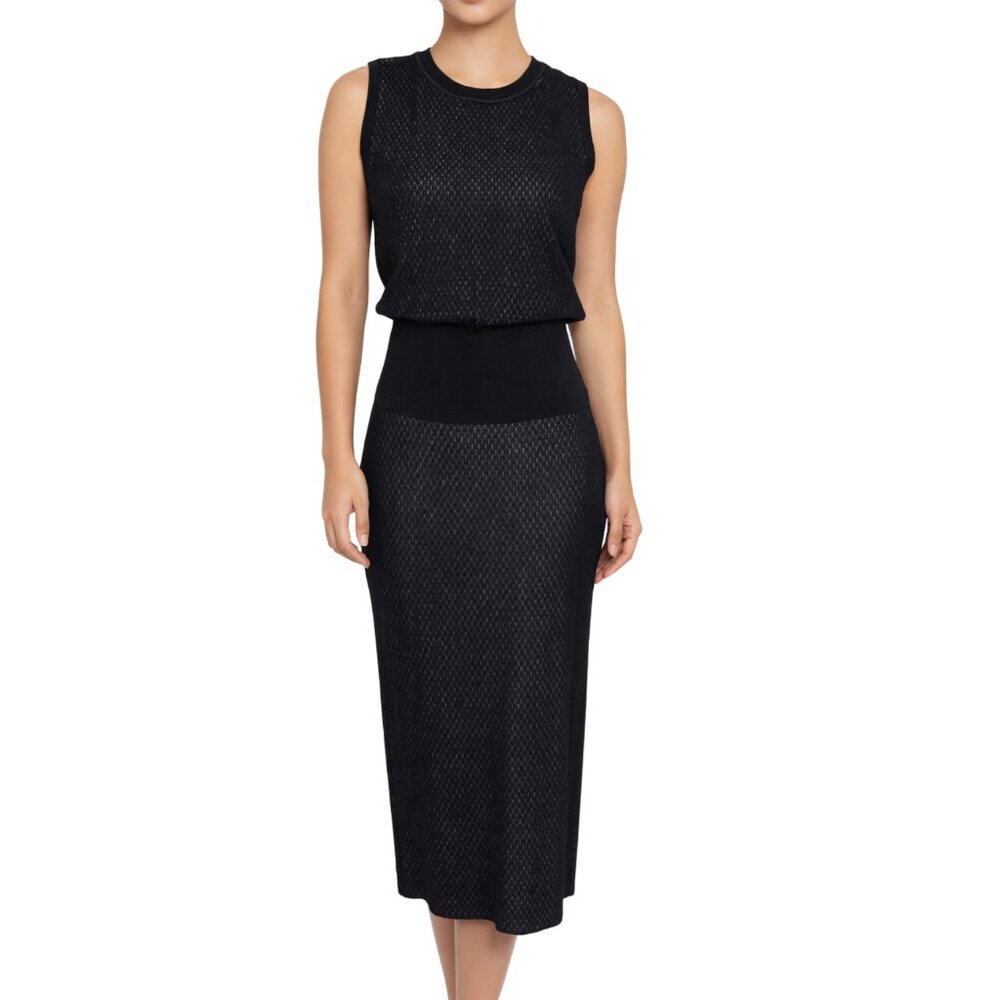 NWT RACHEL Rachel Roy Black Ivory Textured Knit 2pc Set: Top & Midi Skirt, Sz L